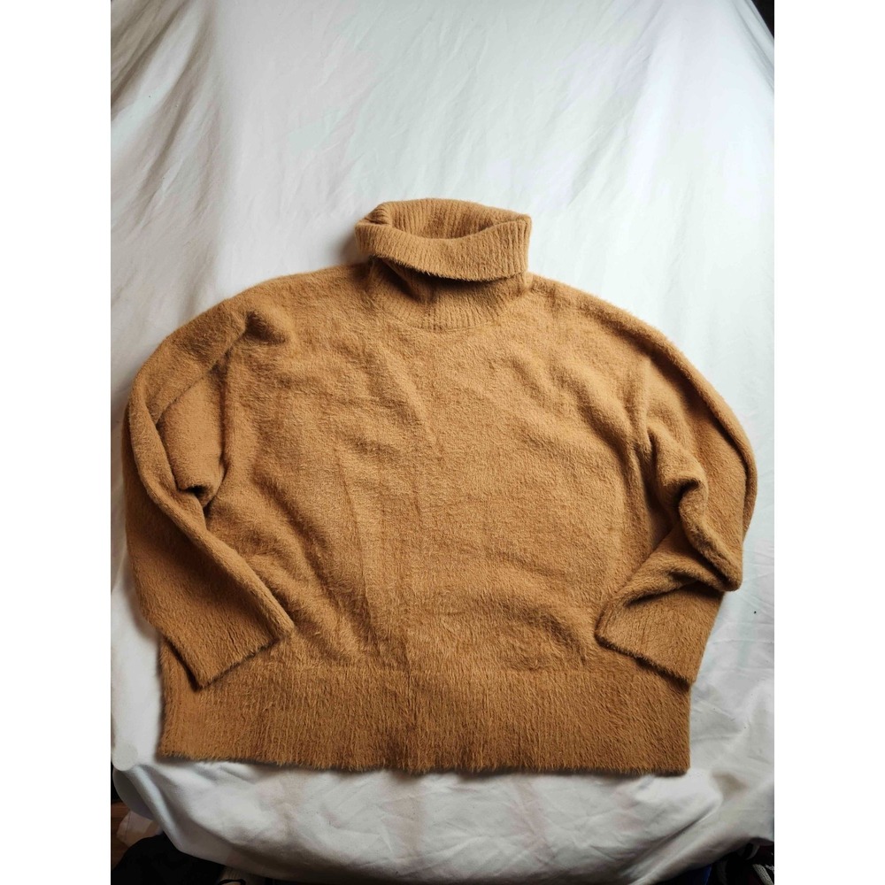 CALIA Turtleneck Sweater Womens XXL Brown Eyelash Knit Pullover Fuzzy Comfy 90s